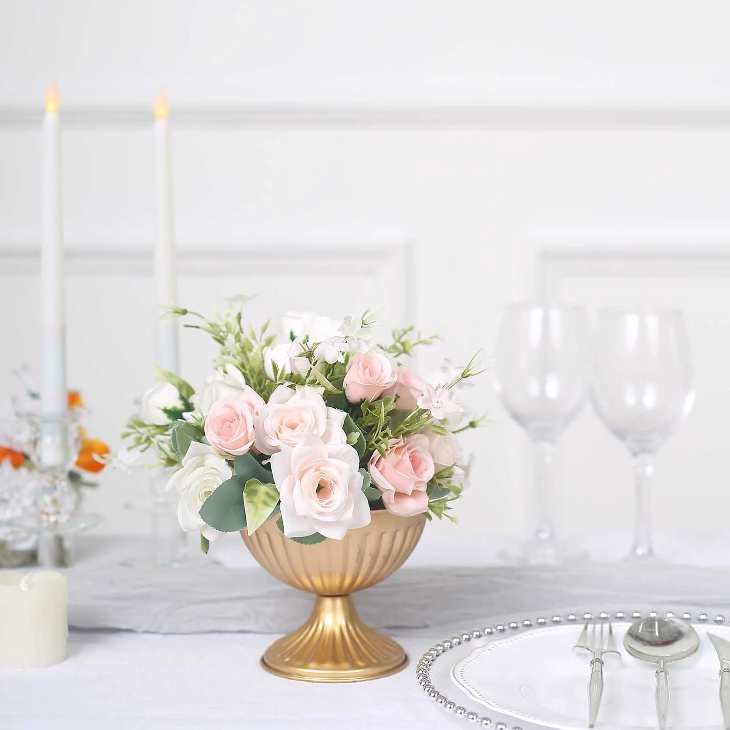 2 Pack Gold Metal Ribbed Bowl Style Flower Table Pedestal Vase, Antique Mini Compote Vase 4" 3 2 Pack Gold Metal Ribbed Bowl Style Flower Table Pedestal Vase, Antique Mini Compote Vase 4" - Image 3