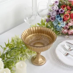 Gold Glass Roman Style Compote Floral Bowl Centerpiece, Antique Flower Table Pedestal Vase 7" -Home Decor Promotional Store VASE PB006 7 GOLD D01