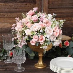 Gold Glass Roman Style Compote Floral Bowl Centerpiece, Antique Flower Table Pedestal Vase 7" -Home Decor Promotional Store VASE PB006 7 GOLD D06