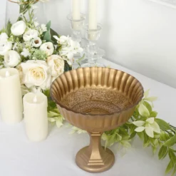 Gold Glass Roman Style Compote Floral Bowl Centerpiece, Antique Flower Table Pedestal Vase 7" -Home Decor Promotional Store VASE PB006 7 GOLD 02