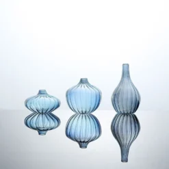 Set Of 3 | Glass Flower Bud Vases, Table Centerpiece Taper Candle Holders - Ribbed Design - Assorted Sizes -Home Decor Promotional Store VASE RND 001 SET BLUE 99.progressive 52e2751e 9967 470f a178 f4692e0c29b1