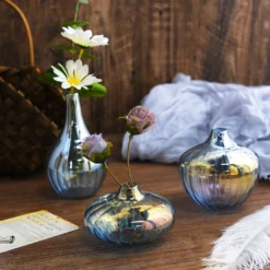 Set Of 3 | Glass Flower Bud Vases, Table Centerpiece Taper Candle Holders - Ribbed Design - Assorted Sizes -Home Decor Promotional Store VASE RND 001 SET BLUE D02.progressive 2cdd24ad d57c 4ce9 af77 11058c928312