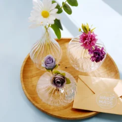 Set Of 3 | Glass Flower Bud Vases, Table Centerpiece Taper Candle Holders - Ribbed Design - Assorted Sizes -Home Decor Promotional Store VASE RND 001 SET CLR D02.progressive 2bb6b5de cb31 4485 a575 a43235777f16