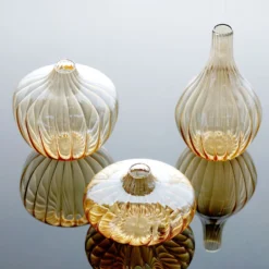 Set Of 3 | Glass Flower Bud Vases, Table Centerpiece Taper Candle Holders - Ribbed Design - Assorted Sizes -Home Decor Promotional Store VASE RND 001 SET GOLD D07.progressive e3dce73e 7396 4066 b629 b2a1eff14e2b