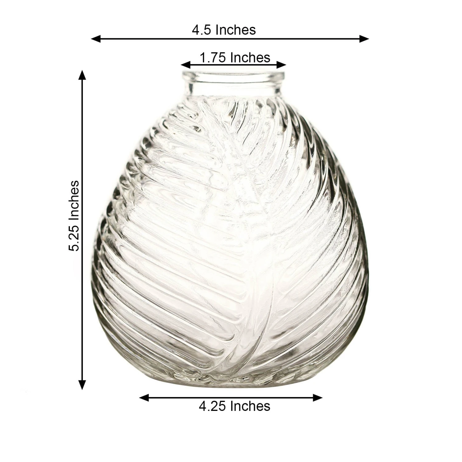 4 Pack Embossed Glass Bud Vases, Round Embossed Leaf Flower Vases 5" 6 4 Pack Embossed Glass Bud Vases, Round Embossed Leaf Flower Vases 5" - Image 6
