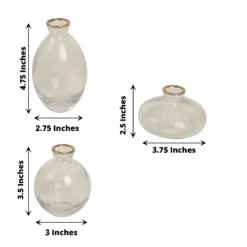 Set Of 3 | Small Clear Glass Flower Bud Table Centerpieces With Metallic Gold Rim, Modern Floral Vases – Assorted Sizes -Home Decor Promotional Store VASE RND 006 SET CLGD 98