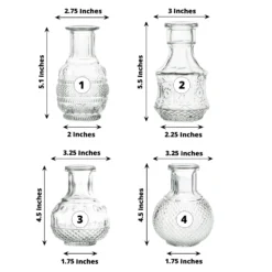 Set Of 4 | Clear Glass Antique Decorative Table Centerpieces, Assorted Vintage Mini Bud Flower Vases -Home Decor Promotional Store VASE RND 007 SET CLR 98