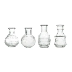 Set Of 4 | Clear Glass Antique Decorative Table Centerpieces, Assorted Vintage Mini Bud Flower Vases -Home Decor Promotional Store VASE RND 007 SET CLR 99