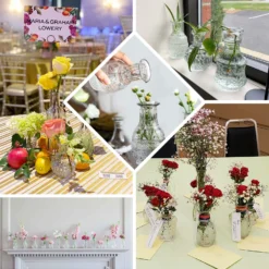 Set Of 4 | Clear Glass Antique Decorative Table Centerpieces, Assorted Vintage Mini Bud Flower Vases -Home Decor Promotional Store VASE RND 007 SET CLR EBC2