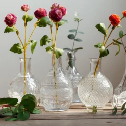 Set Of 4 | Clear Glass Antique Decorative Table Centerpieces, Assorted Vintage Mini Bud Flower Vases -Home Decor Promotional Store VASE RND 007 SET CLR 02