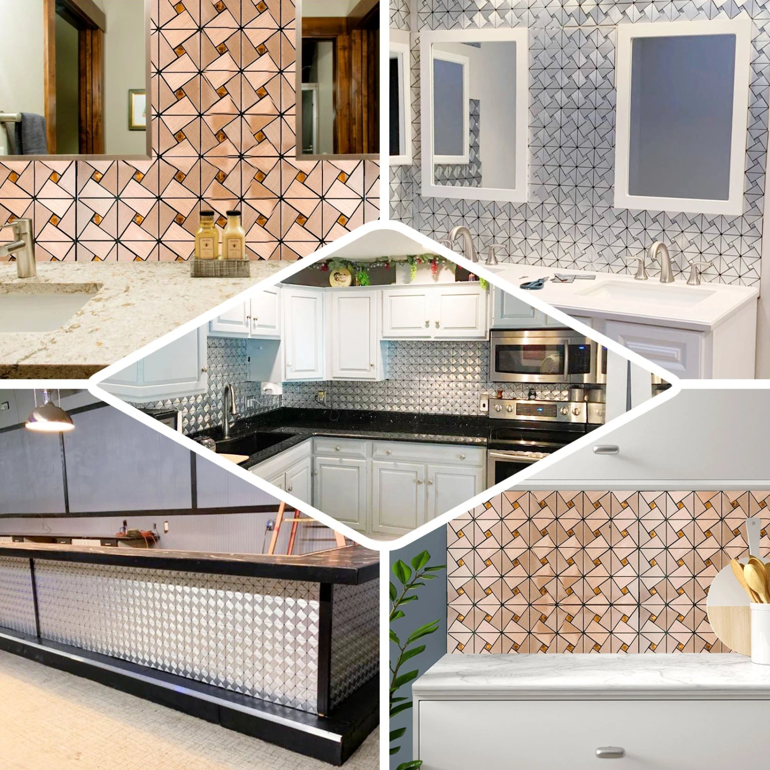 10 Pack Peel And Stick Backsplash Tiles, Rhinestone Studded 3D Metal Wall Panels 10 Sq Ft 3 10 Pack Peel And Stick Backsplash Tiles, Rhinestone Studded 3D Metal Wall Panels 10 Sq Ft - Image 3