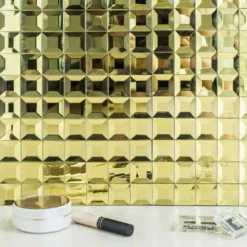 10 Pack Peel And Stick Backsplash Mirror Wall Tiles 10 Sq Ft -Home Decor Promotional Store WLL MIRR02 GOLD 01