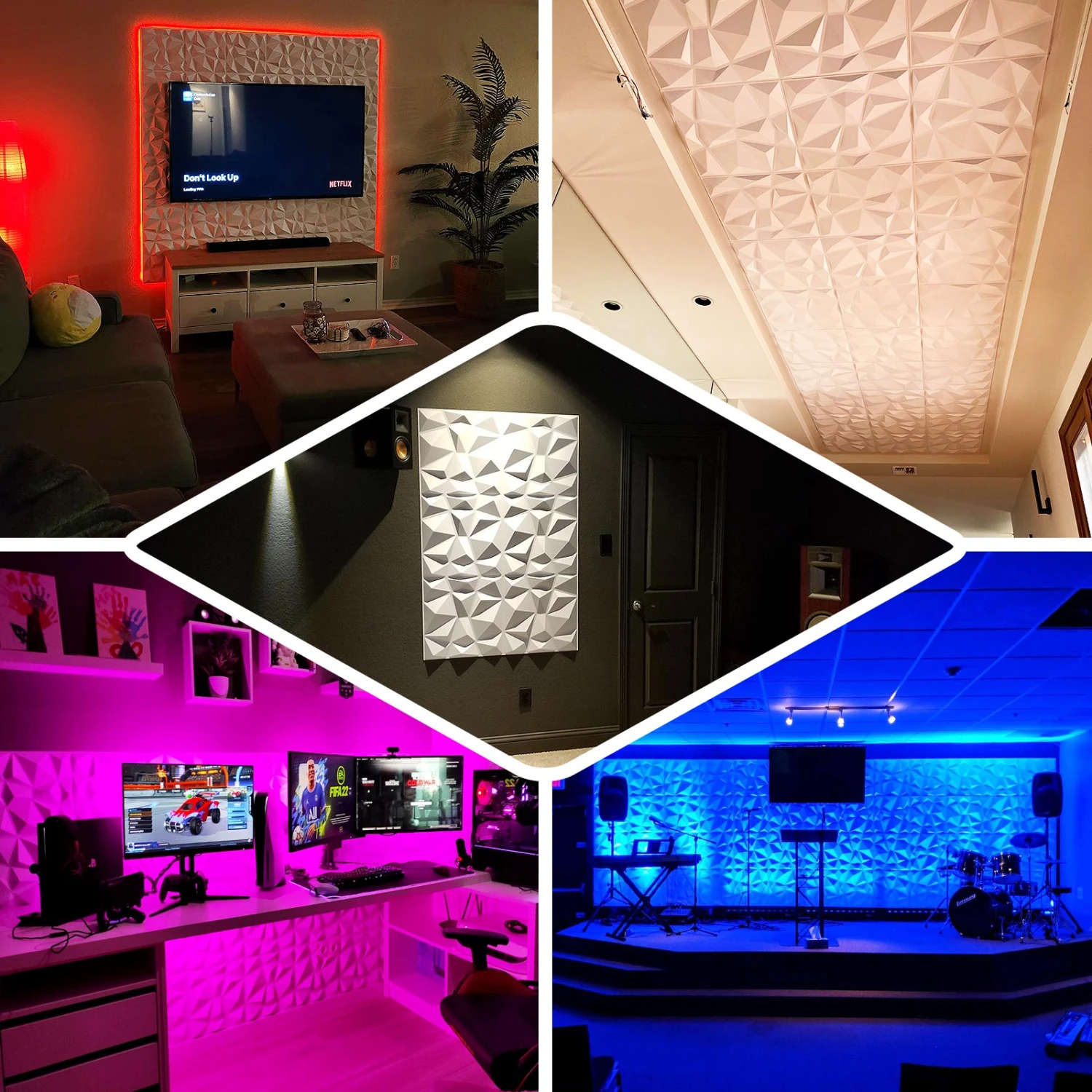 12 Pack Matte 3D Diamond Textured Stick On Wall Panels, PVC Waterproof Wall Tiles 20"X20" 4 12 Pack Matte 3D Diamond Textured Stick On Wall Panels, PVC Waterproof Wall Tiles 20"X20" - Image 4