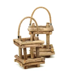 Rustic Multipurpose Wooden Lantern Centerpiece Hanging Candle Holder With Rope Handles -Home Decor Promotional Store WOD CAND 001 9 NAT 99