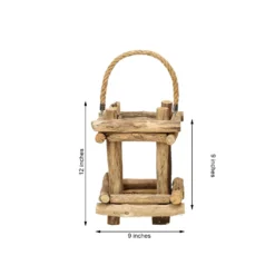 Rustic Multipurpose Wooden Lantern Centerpiece Hanging Candle Holder With Rope Handles -Home Decor Promotional Store WOD CAND 001 9 NAT 99 M