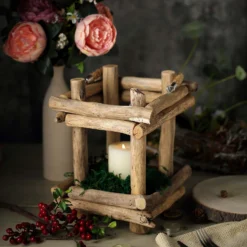 Rustic Multipurpose Wooden Lantern Centerpiece Hanging Candle Holder With Rope Handles -Home Decor Promotional Store WOD CAND 001 9 NAT 01 a18a6752 e863 4c1e bb02 5984ebe78d8a