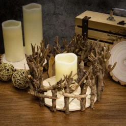 Natural Rustic Wooden Candle Holder Centerpiece, Mini Flower Vase 6" -Home Decor Promotional Store WOD CAND 008 NAT D13