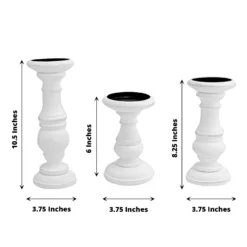 Set Of 3 | White Wooden Pillar Candle Holders, Rustic Candle Pedestals - 10", 8", 6" -Home Decor Promotional Store WOD CAND 015 SET WHT 98