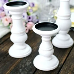 Set Of 3 | White Wooden Pillar Candle Holders, Rustic Candle Pedestals - 10", 8", 6" -Home Decor Promotional Store WOD CAND 015 SET WHT D01