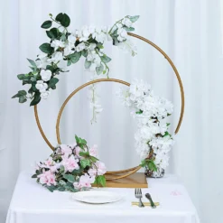 Gold Double Metal Hoop Centerpiece, Flower Stand 24" 16"