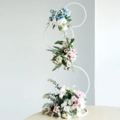Home Decor Promotional Store 4 4-Tier Metal Hoop Pillar Flower Stand, Wreath Arch Table Centerpiece 3ft