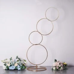 4-Tiered Hoop Pillar Flower Stand, Metal Arch Table Centerpiece - Hoop Wreath 5ft -Home Decor Promotional Store WOD HOPMET4 5 GOLD D01