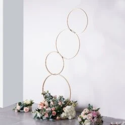 4-Tiered Hoop Pillar Flower Stand, Metal Arch Table Centerpiece - Hoop Wreath 5ft -Home Decor Promotional Store WOD HOPMET4 5 GOLD D06