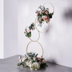 4-Tiered Hoop Pillar Flower Stand, Metal Arch Table Centerpiece - Hoop Wreath 5ft -Home Decor Promotional Store WOD HOPMET4 5 GOLD 02