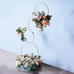 4-Tiered Hoop Pillar Flower Stand, Metal Arch Table Centerpiece - Hoop Wreath 5ft -Home Decor Promotional Store WOD HOPMET4 5 WHT D02