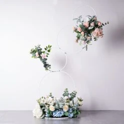 4-Tiered Hoop Pillar Flower Stand, Metal Arch Table Centerpiece - Hoop Wreath 5ft -Home Decor Promotional Store WOD HOPMET4 5 WHT 01