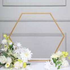 Gold Metal Hexagon Table Arch Centerpiece Stand, Geometric Self Standing Flower Balloon Frame -Home Decor Promotional Store WOD HOPMET5H 20 GOLD D02