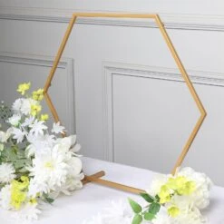 Gold Metal Hexagon Table Arch Centerpiece Stand, Geometric Self Standing Flower Balloon Frame -Home Decor Promotional Store WOD HOPMET5H 20 GOLD D03