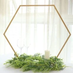 Gold Metal Hexagon Table Arch Centerpiece Stand, Geometric Self Standing Flower Balloon Frame