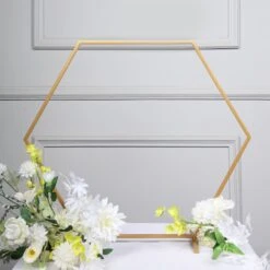 Gold Metal Hexagon Table Arch Centerpiece Stand, Geometric Self Standing Flower Balloon Frame -Home Decor Promotional Store WOD HOPMET5H 24 GOLD D02