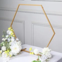 Gold Metal Hexagon Table Arch Centerpiece Stand, Geometric Self Standing Flower Balloon Frame -Home Decor Promotional Store WOD HOPMET5H 24 GOLD D03
