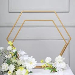 Gold Metal Hexagon Table Arch Centerpiece Stand, Geometric Self Standing Flower Balloon Frame -Home Decor Promotional Store WOD HOPMET5H 24 GOLD D05