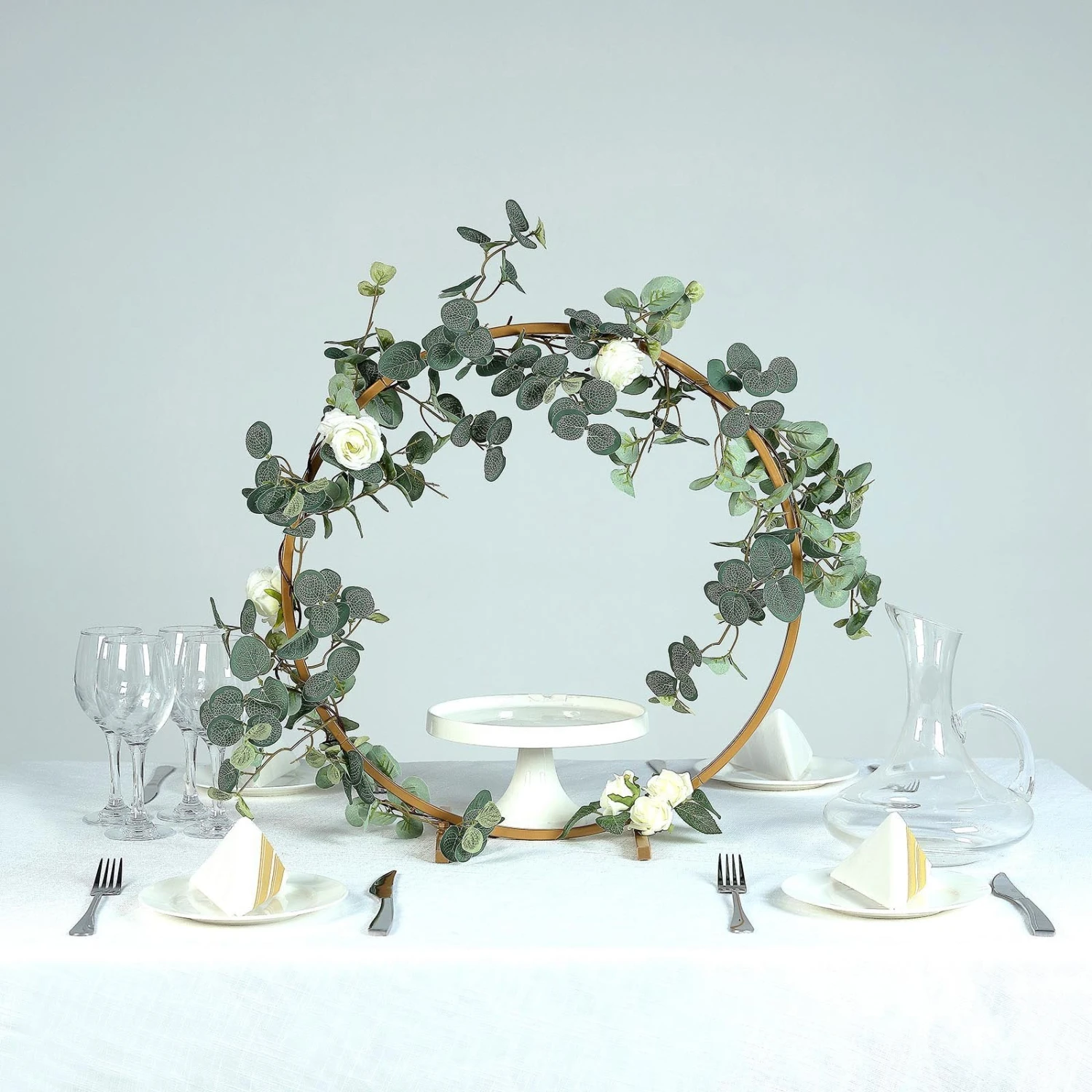 Round Arch Centerpiece, Metal Hoop Wreath Tabletop Decor 20" 1 Round Arch Centerpiece, Metal Hoop Wreath Tabletop Decor 20"