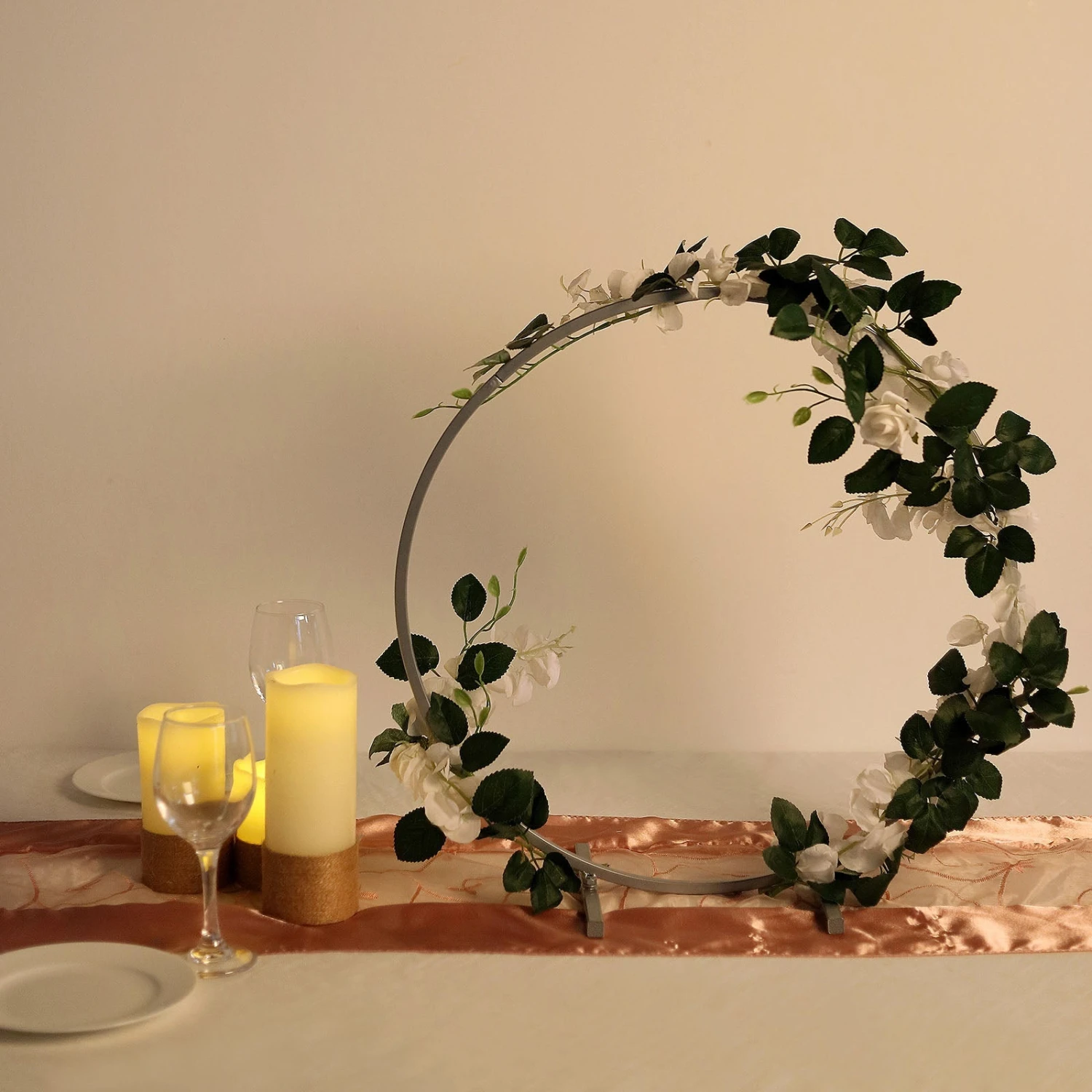 Round Arch Centerpiece, Metal Hoop Wreath Tabletop Decor 20" 3 Round Arch Centerpiece, Metal Hoop Wreath Tabletop Decor 20" - Image 3