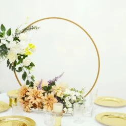 Metal Round Hoop Centerpiece, Self Standing Table Floral Wreath Frame 28" -Home Decor Promotional Store WOD HOPMET5 28 GOLD D03