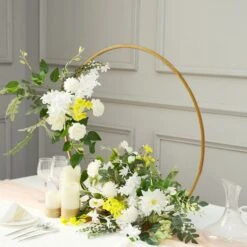 Metal Round Hoop Centerpiece, Self Standing Table Floral Wreath Frame 28" -Home Decor Promotional Store WOD HOPMET5 28 GOLD D04
