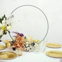 Metal Round Hoop Centerpiece, Self Standing Table Floral Wreath Frame 28" -Home Decor Promotional Store WOD HOPMET5 28 SILV D05