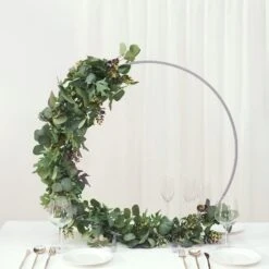 Metal Round Hoop Centerpiece, Self Standing Table Floral Wreath Frame 28" -Home Decor Promotional Store WOD HOPMET5 28 SILV 02