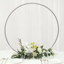 Metal Round Hoop Centerpiece, Self Standing Table Floral Wreath Frame 32" -Home Decor Promotional Store WOD HOPMET5 32 SILV 01