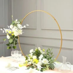 Metal Round Hoop Centerpiece, Self Standing Table Floral Wreath Frame 36" 20 Metal Round Hoop Centerpiece, Self Standing Table Floral Wreath Frame 36" -Home Decor Promotional Store WOD HOPMET5 36 GOLD D05