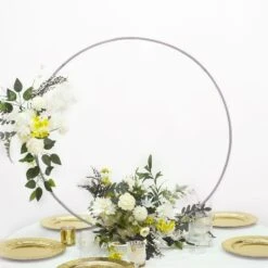 Metal Round Hoop Centerpiece, Self Standing Table Floral Wreath Frame 36" 28 Metal Round Hoop Centerpiece, Self Standing Table Floral Wreath Frame 36" -Home Decor Promotional Store WOD HOPMET5 36 SILV D04