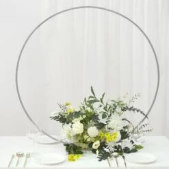 Metal Round Hoop Centerpiece, Self Standing Table Floral Wreath Frame 36" 27 Metal Round Hoop Centerpiece, Self Standing Table Floral Wreath Frame 36" -Home Decor Promotional Store WOD HOPMET5 36 SILV 01