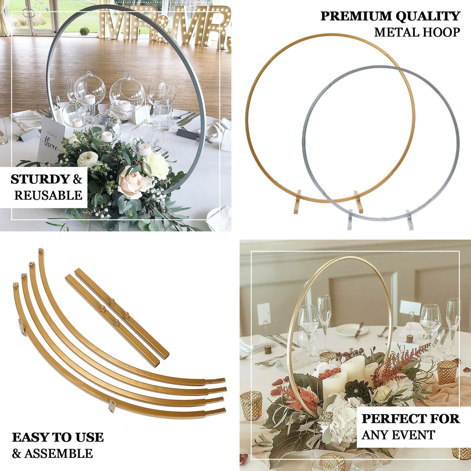 Round Arch Centerpiece, Metal Hoop Wreath Tabletop Decor 20" 2 Round Arch Centerpiece, Metal Hoop Wreath Tabletop Decor 20" - Image 2