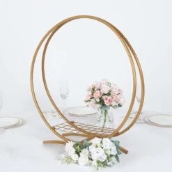 Gold Metal Double Frame Hoop Flower Table Centerpiece, Dessert Display Stand 24" -Home Decor Promotional Store WOD HOPMET8 24 GOLD D01