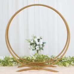 Gold Metal Double Frame Hoop Flower Table Centerpiece, Dessert Display Stand 24" -Home Decor Promotional Store WOD HOPMET8 24 GOLD D03