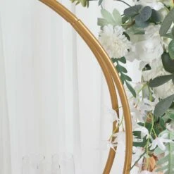 Gold Metal Double Frame Hoop Flower Table Centerpiece, Dessert Display Stand 24" -Home Decor Promotional Store WOD HOPMET8 24 GOLD D05